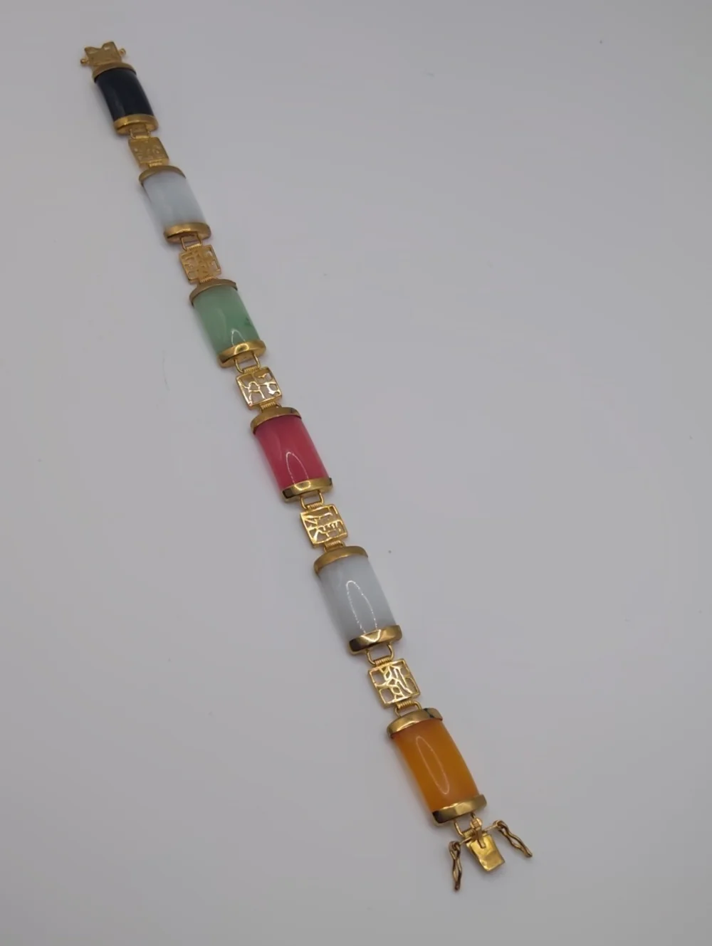 Jade Panel Tennis Bracelet Stamped 925 FAS 7.5 Inches